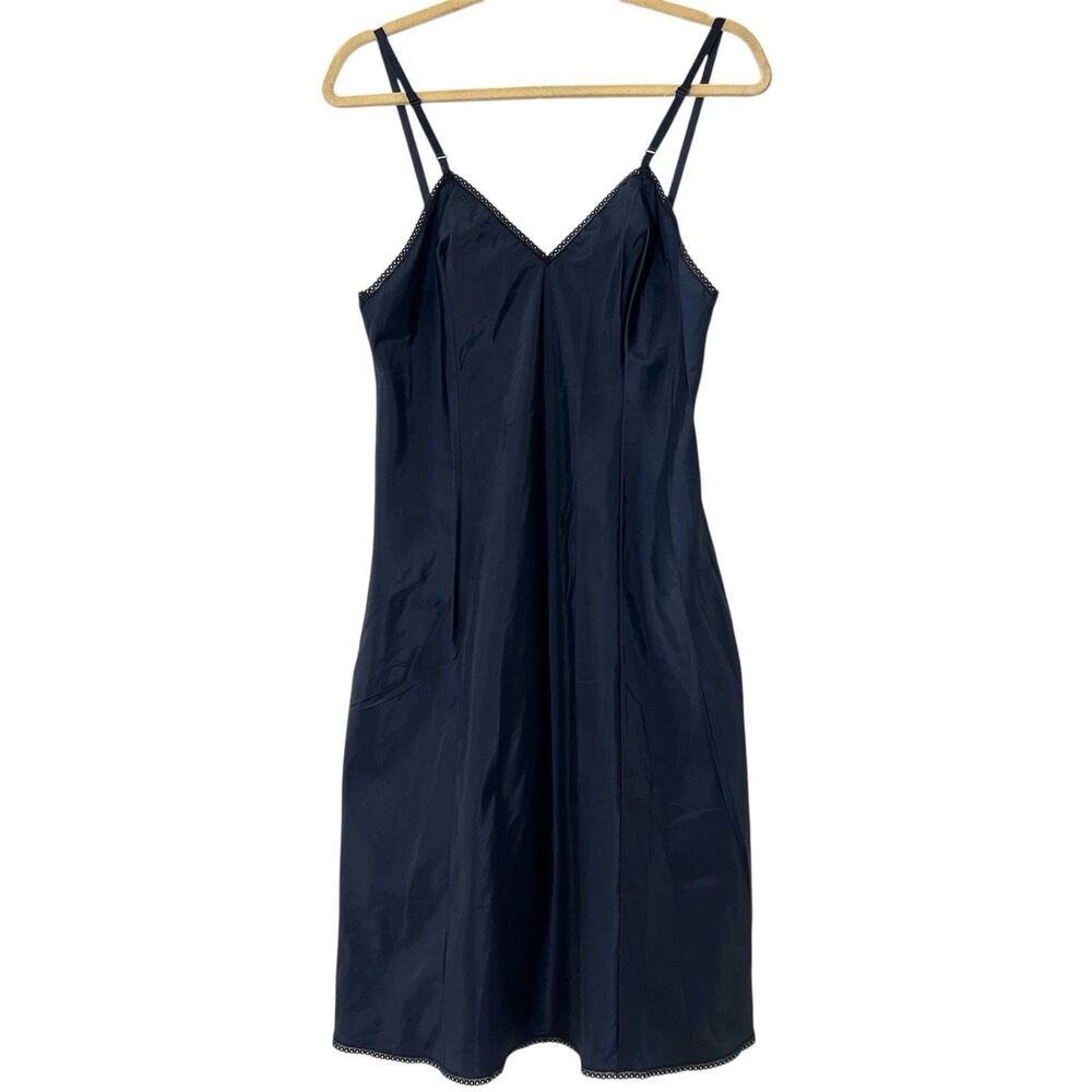 Vintage Slip Dress‎ Womens M Blue Satin Lace Trim Dark Feminine Fairy Whimsigoth